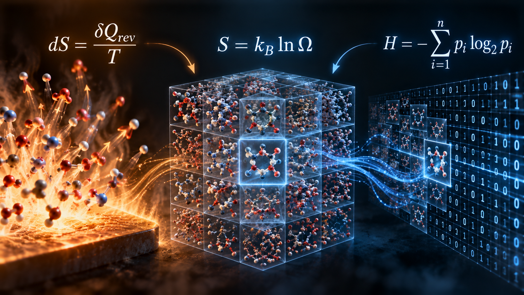 The formulas of Clausius, Boltzmann, and Shannon show the connection between heat, microstates, and information entropy