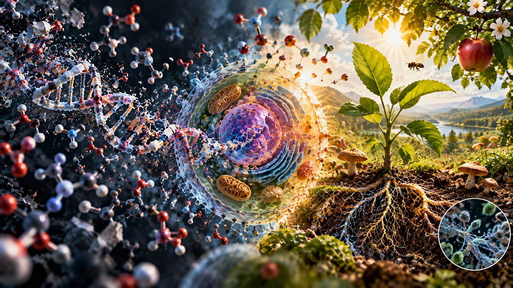 From the breakdown of molecules and DNA to an organized living cell, plant, and ecosystem
